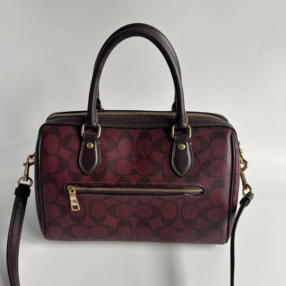 Coach Rowan Satchel Burgundy Signature Canvas Leather Bag Excellent - Picture 2 of 10